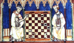 Templarios disputando una partida de ajedrez en una miniatura del Libro de los juegos (1283).